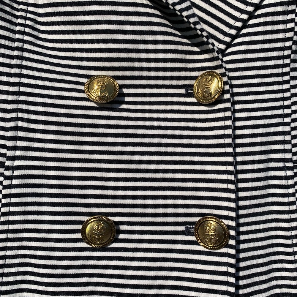 Like New Cabi Nautical White & Navy/Black Striped Ponte Knit Jacket Blazer - Picture 5 of 7